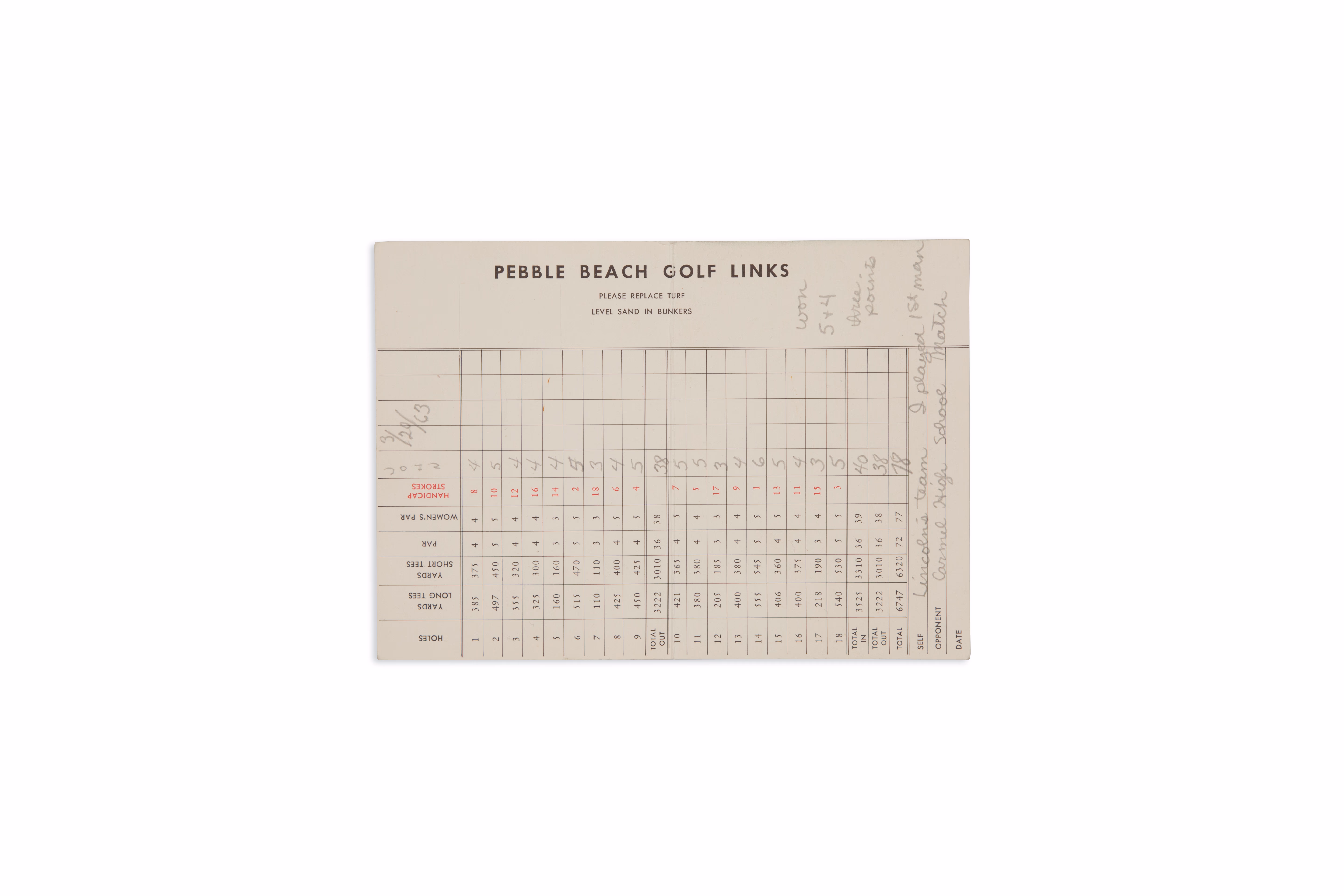 Asset 1 for Pebble Beach Scorecard from 1963