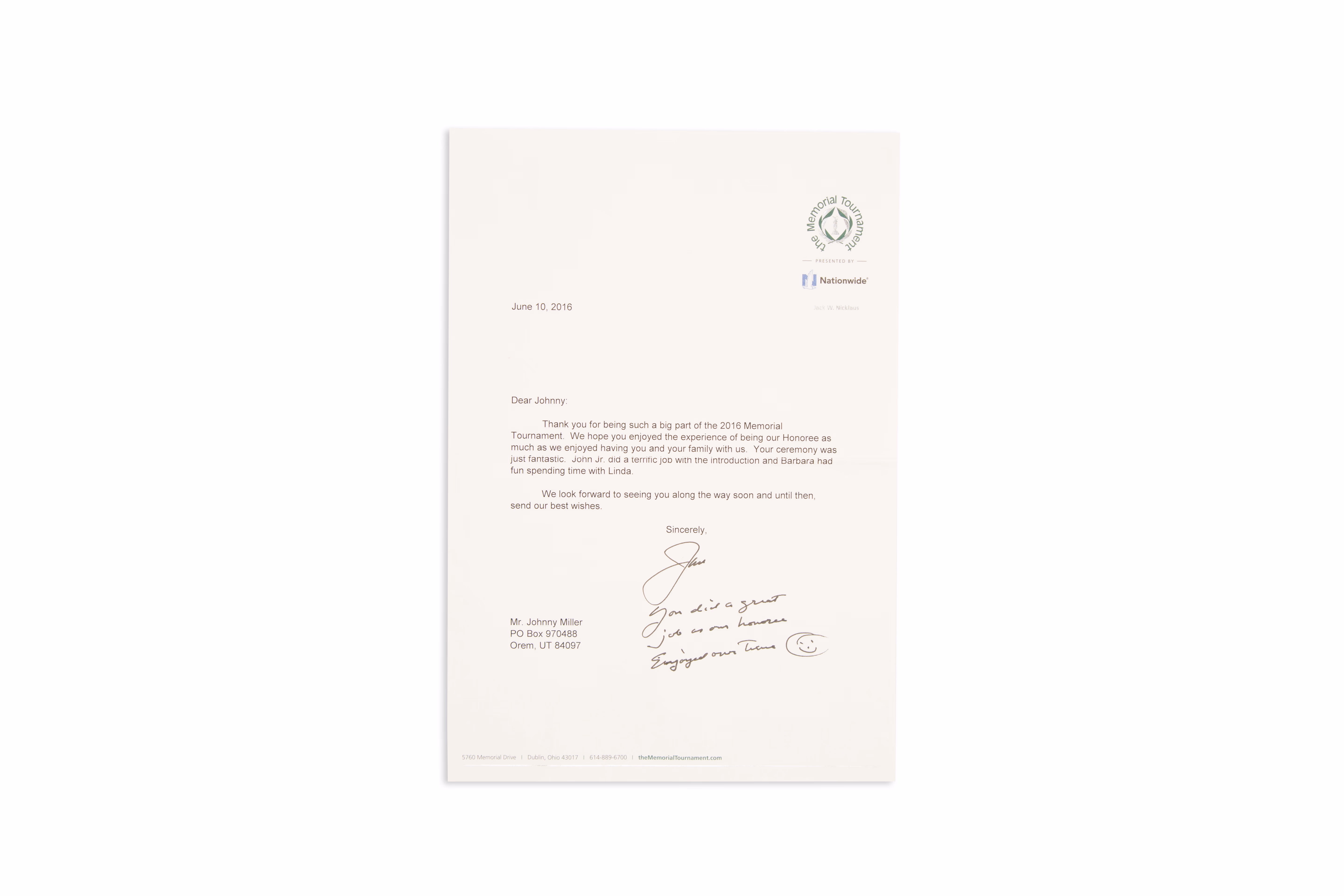 Asset 1 for Thank You Letter from Jack Nicklaus