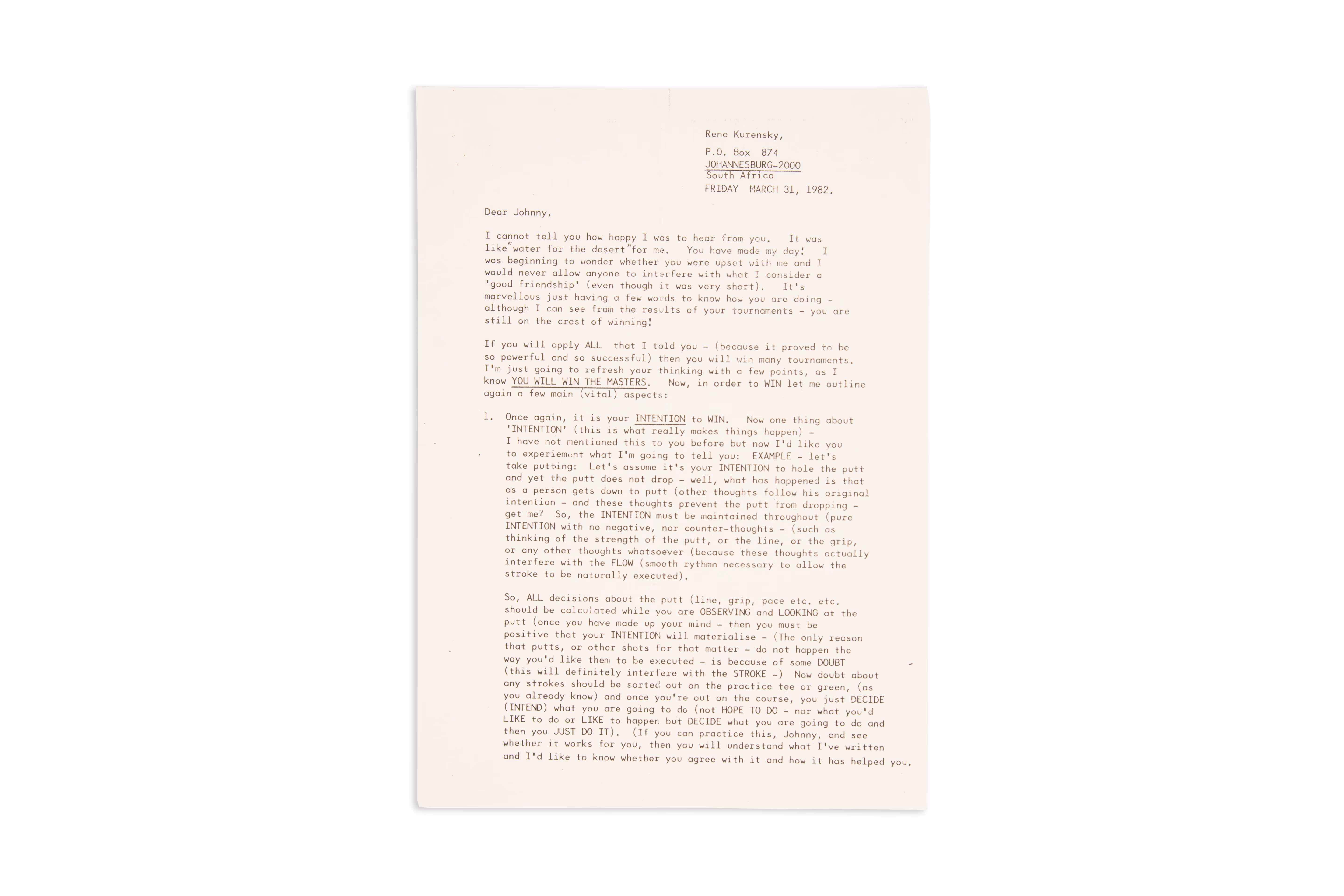 Asset 1 for Collection of Letters from Sports Psychologist Rene Kurensky