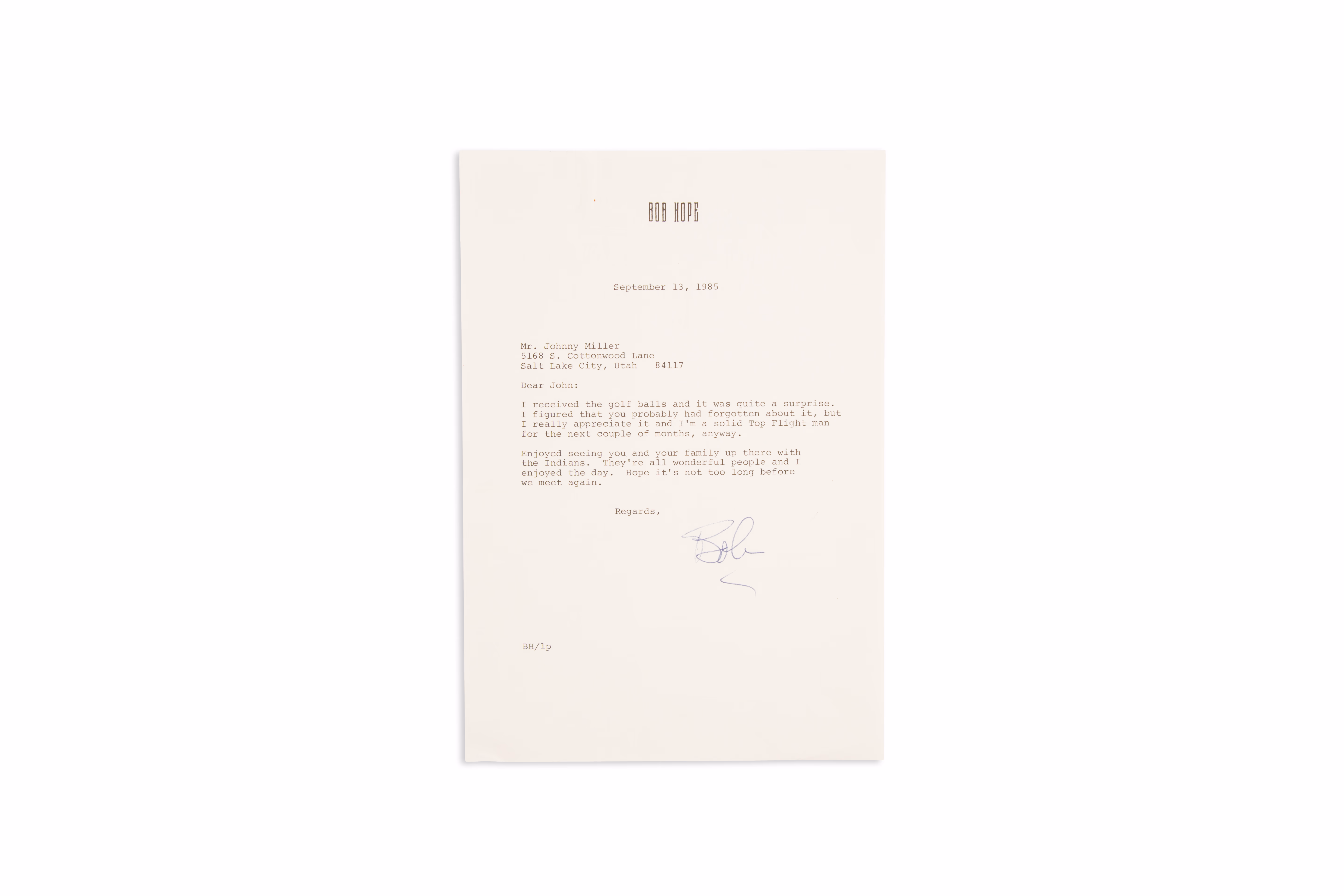 Asset 1 for Letter from Bob Hope, September