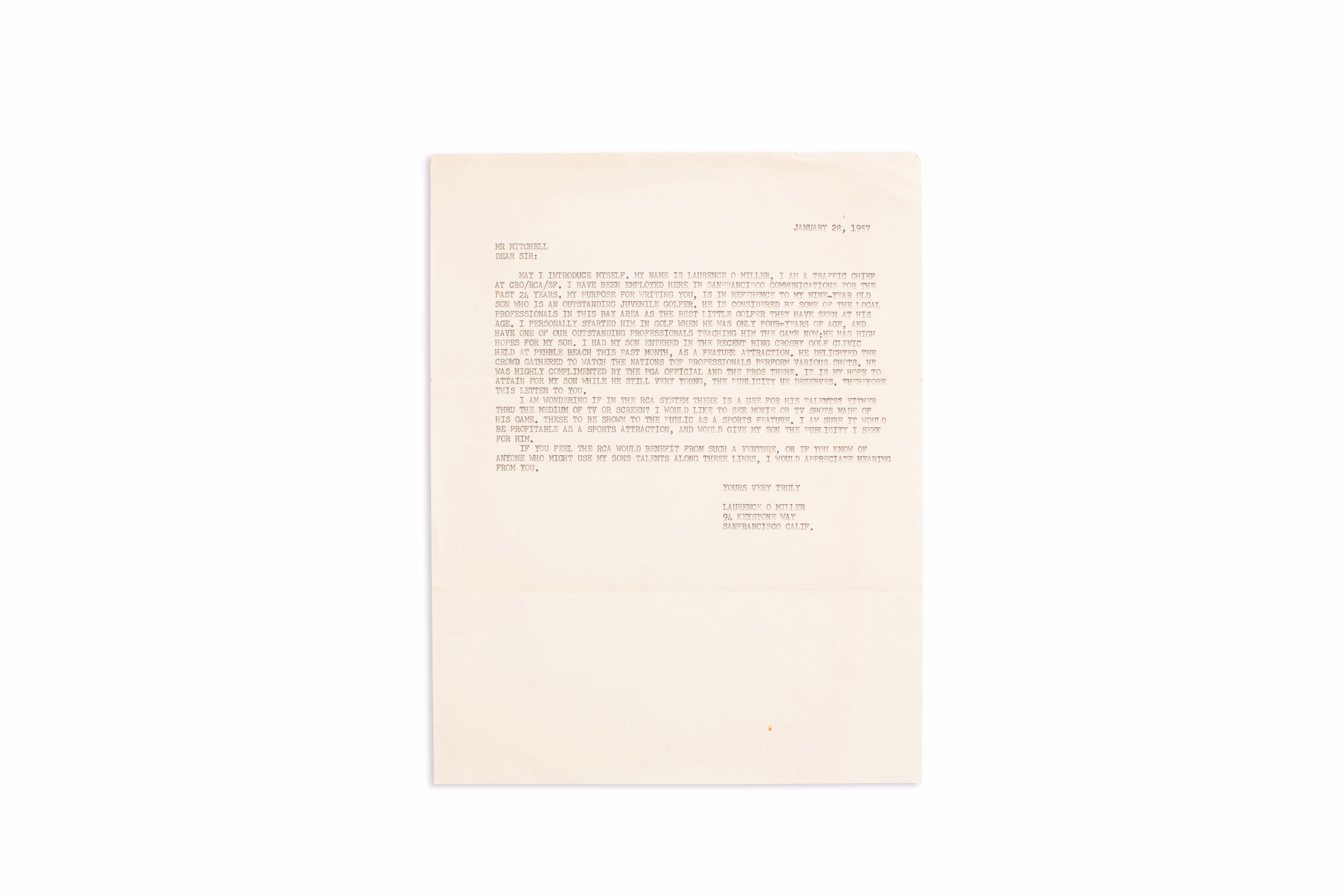 Asset 1 for Laurence Miller letter to Mr. Mitchell at RCA 