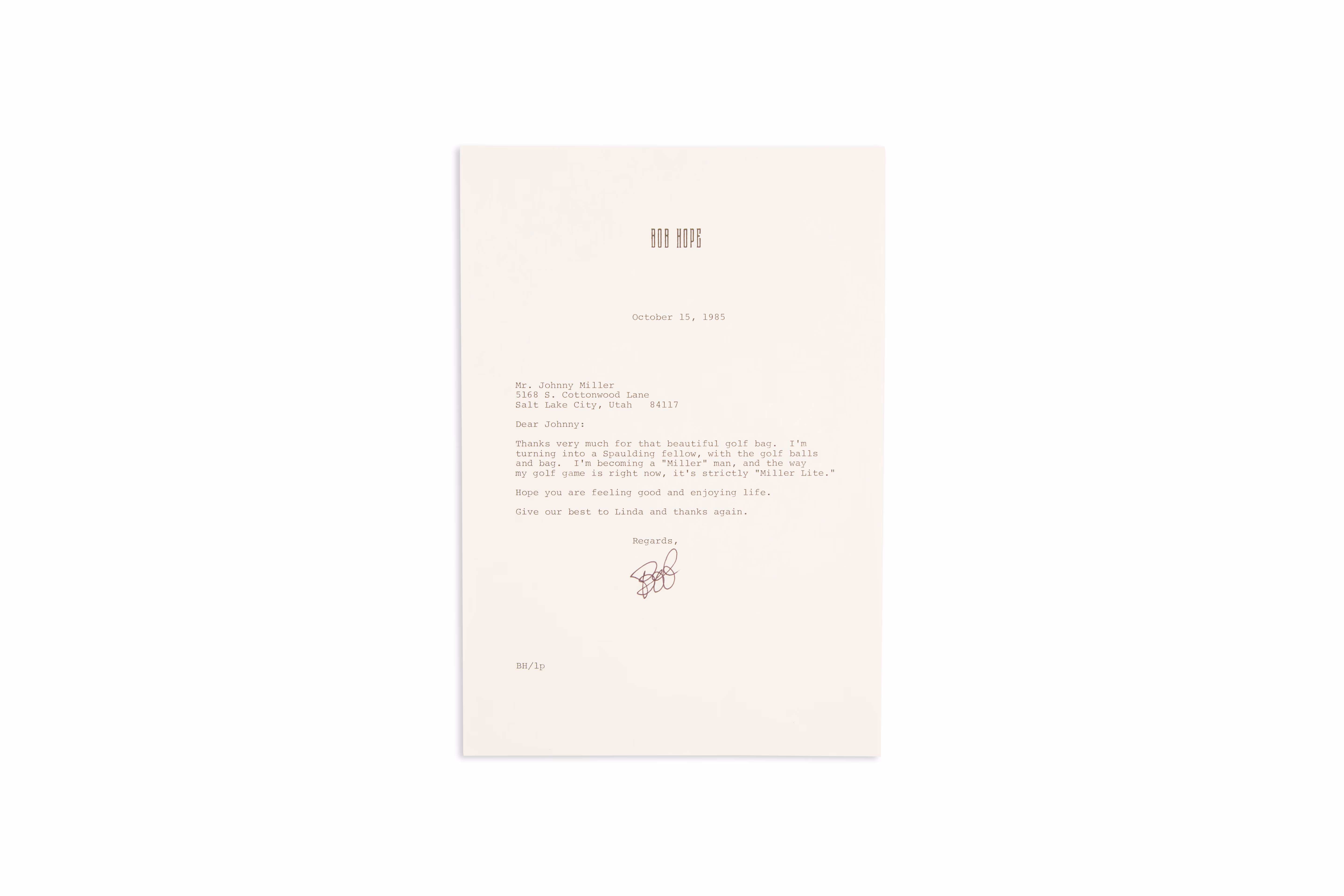 Asset 1 for Letter from Bob Hope, October