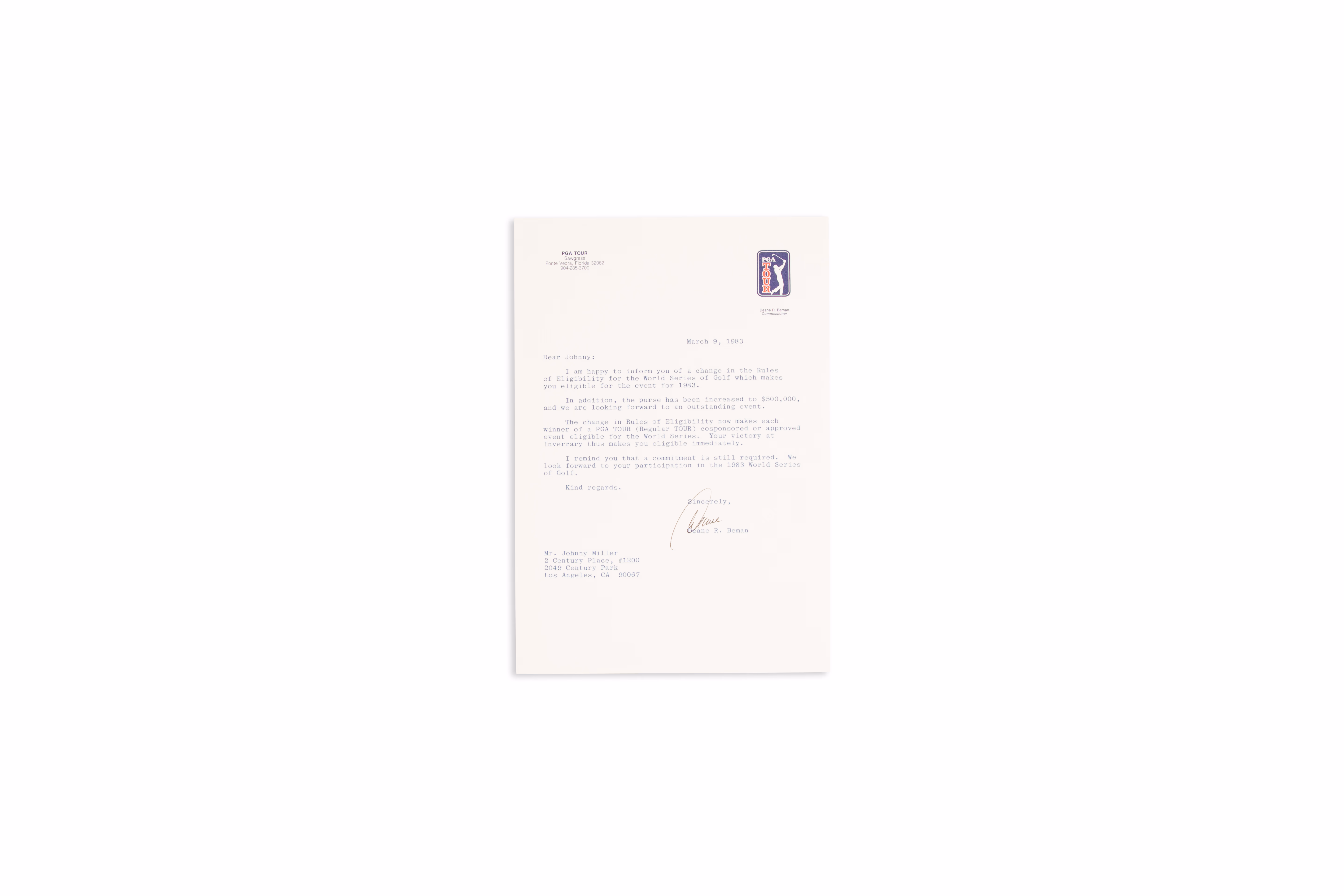 Asset 1 for Letter from PGA Commissioner Deane Beman