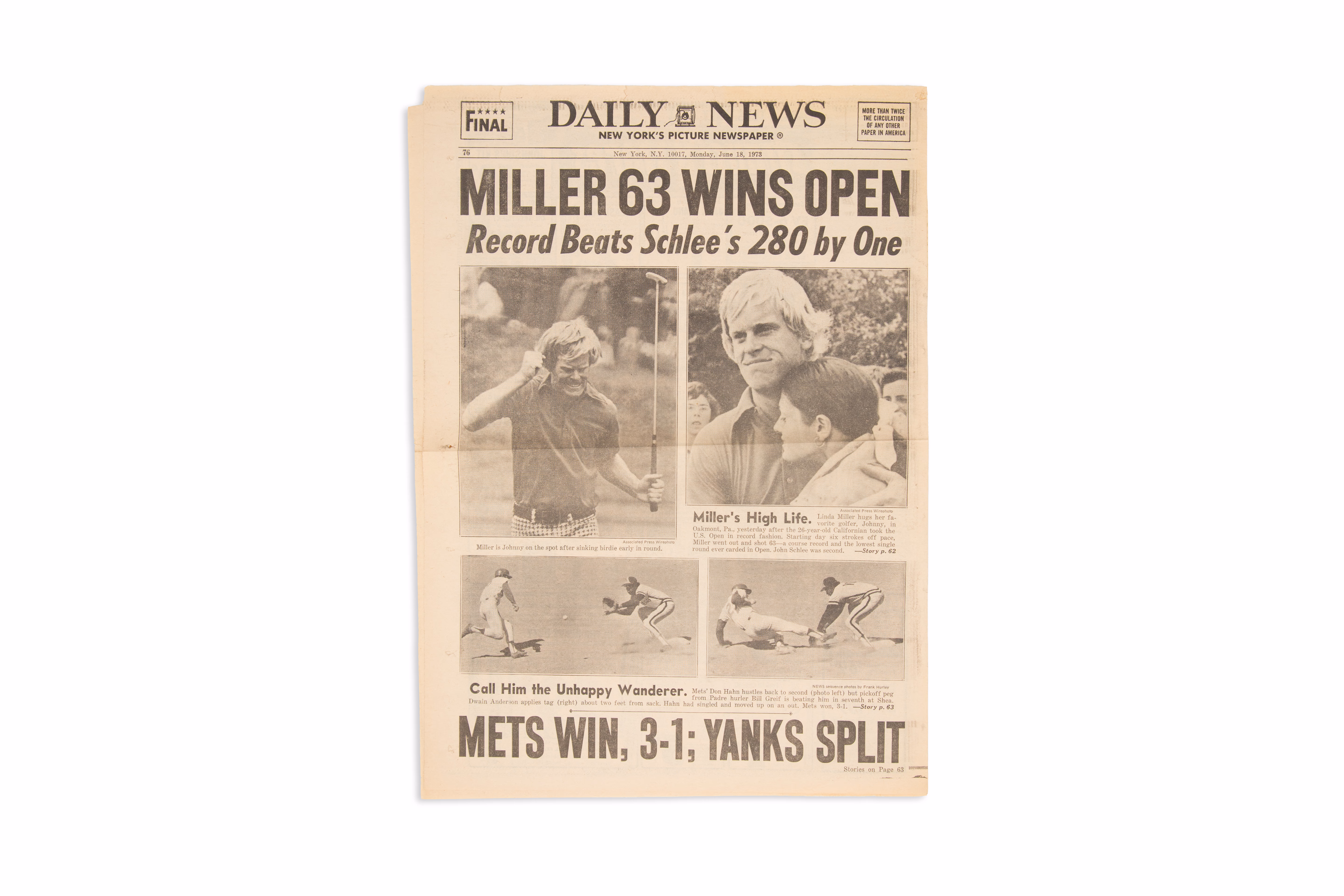 Asset 1 for Daily News Front Page of 73rd US Open Victory