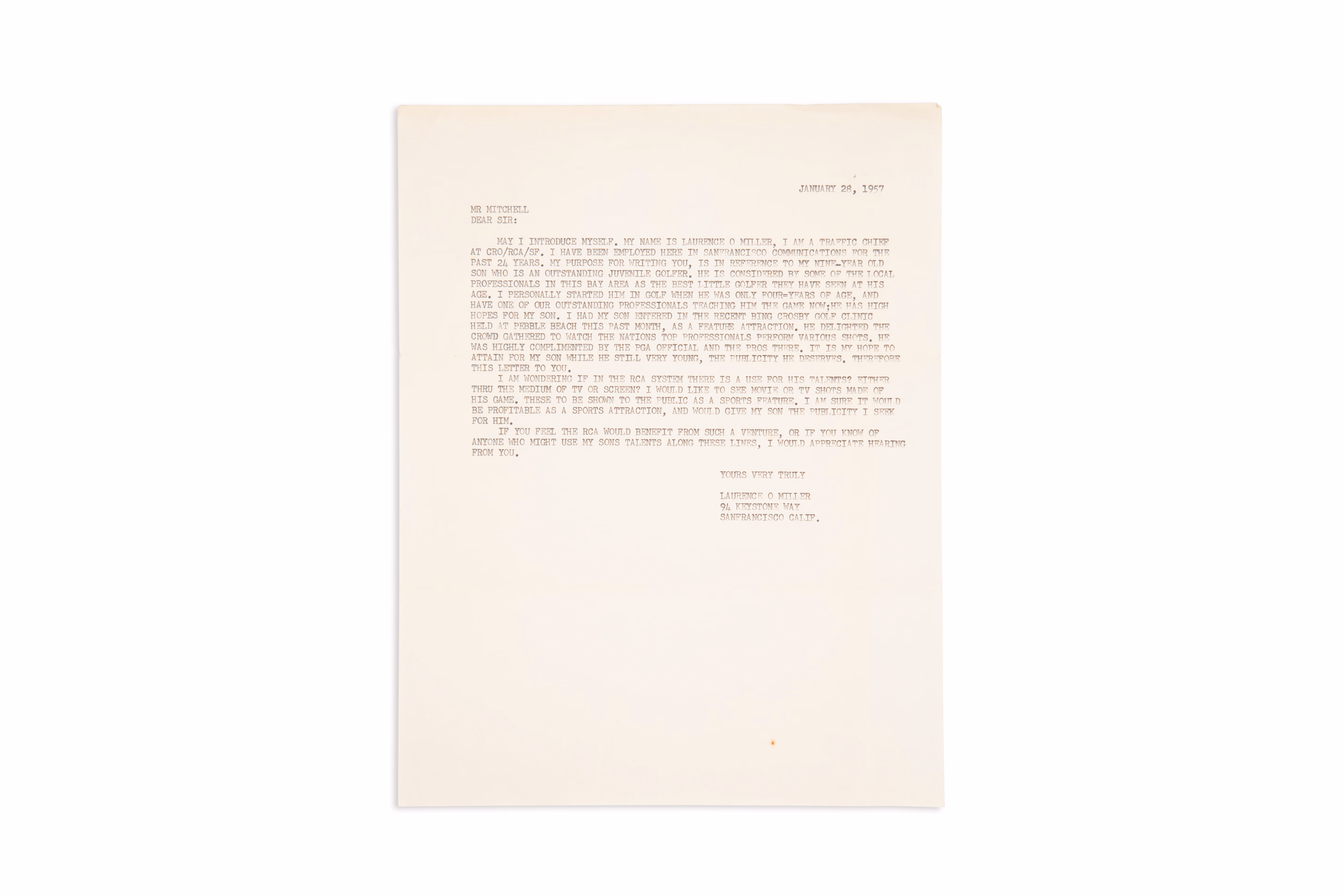Asset 1 for Letter from Larry Miller to RCA President Thompson Mitchell