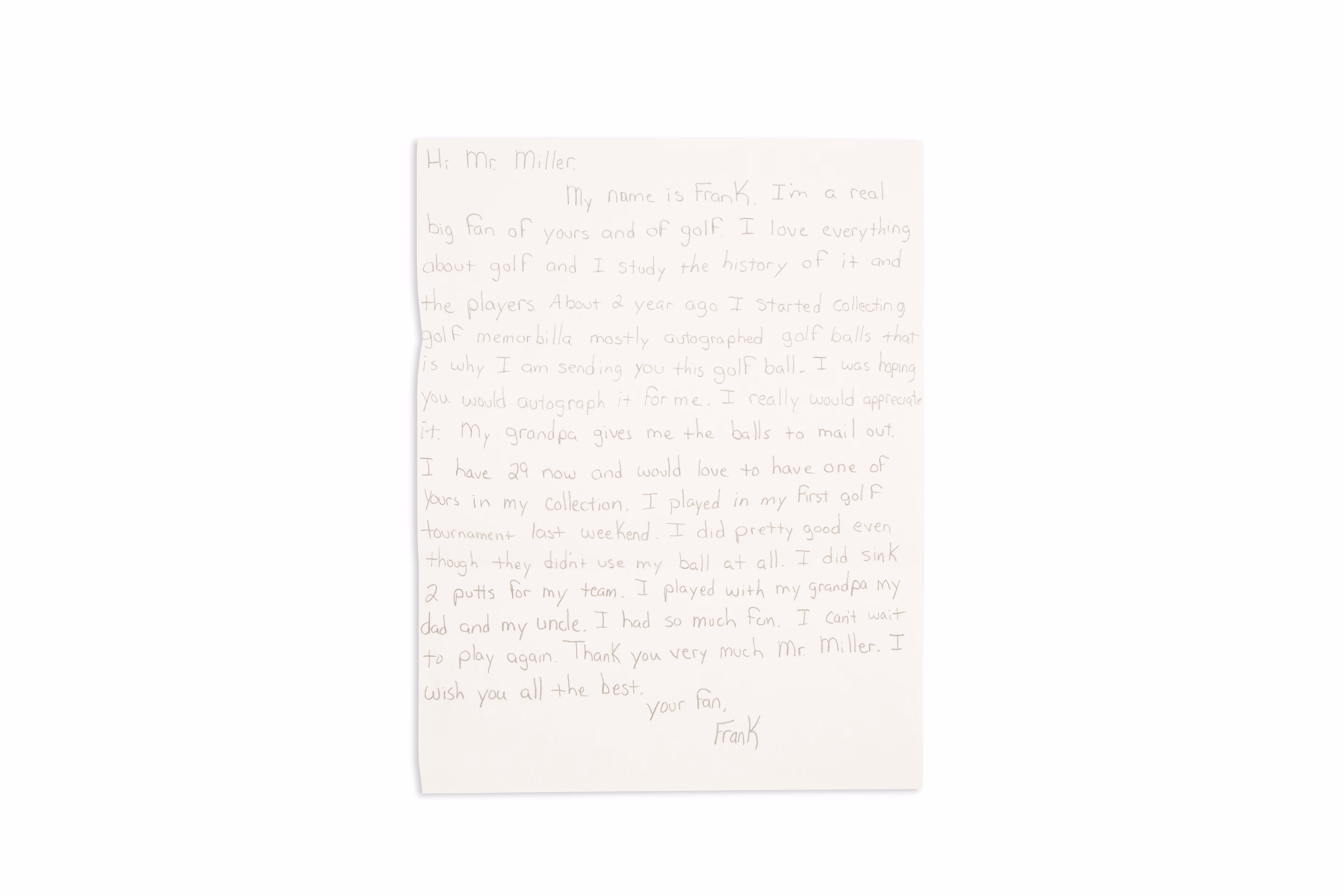 Asset 1 for Letter from a young fan named "Frank" 